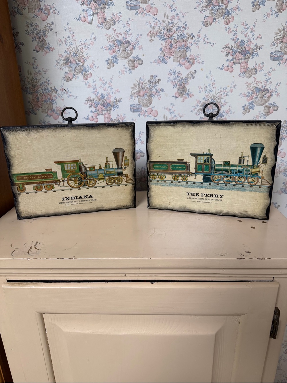 Vintage Train Engine Decoupage Wall Plaques Pictures Set USA Decor Collectible